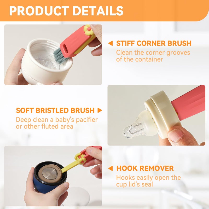 Nodirz 3 In 1 Cup Lid Gap Cleaning Brush Set, Multifunctional Bottle Cleaning Brush, Cup Lid Gap Cleaner, Home Kitchen Crevice Cleaning Brush Tools (Red) - Image 4